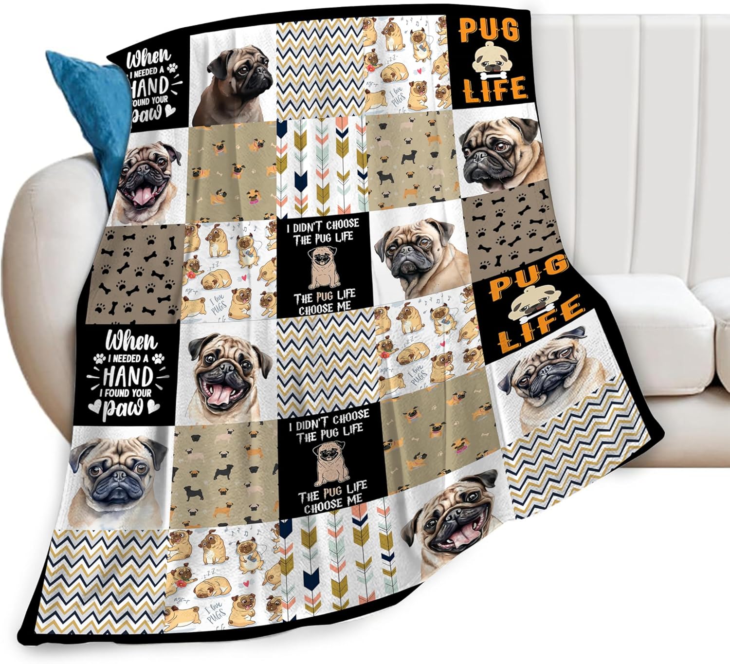 Pug Blanket Soft Cozy Dog Throw Blanket for Women Super Warm Fuzzy Fluffy Pug Dogs Lightweight Fleece Flannel Gifts Blankets for Kids Adults 50″X40″