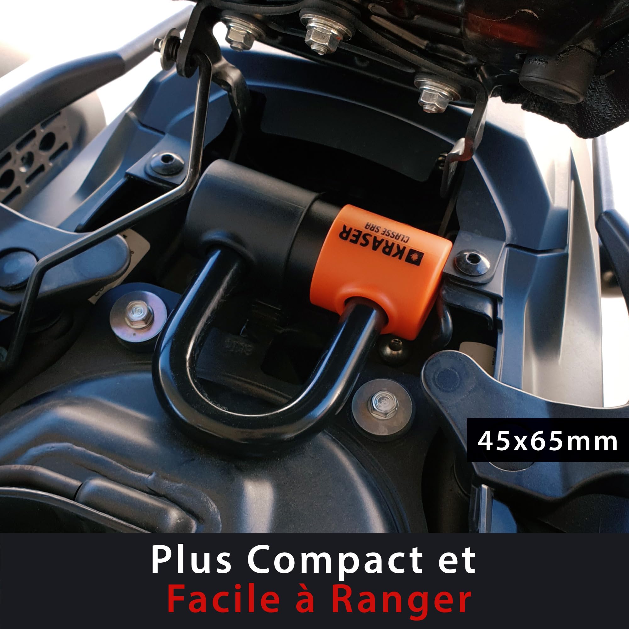KRASER KR50 Antivol Moto Homologué SRA | Robuste Bloque Disque Mini U ø18 (autres 16) | Plus Compact 45x65 Facile à Ranger | Double Verrouillage Cémenté, Résistance au Vol 10/10, Recommandé Assurances