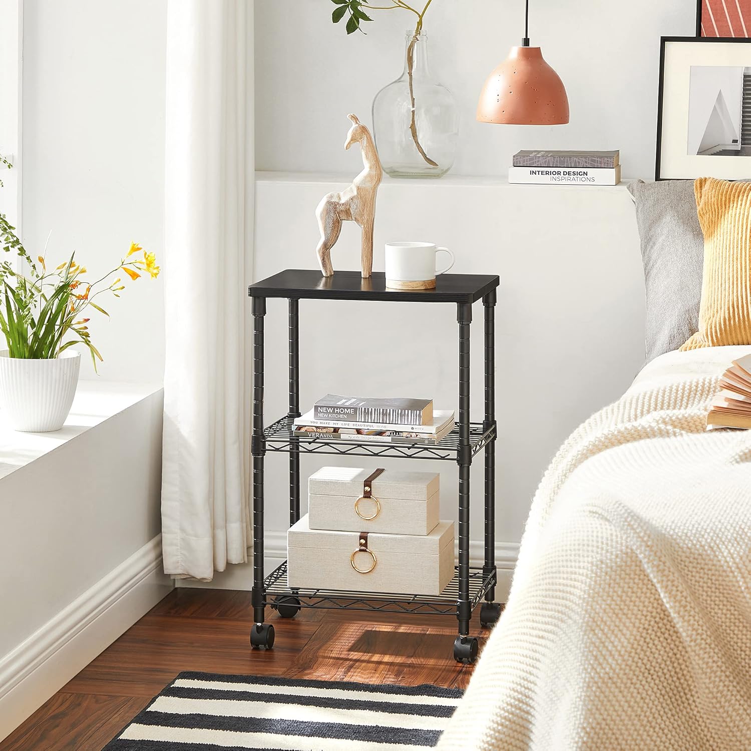 SONGMICS Printer Stand, 3-Tier Rolling Printer Cart with Wheels, Fax Stand with 2 Height-Adjustable Mesh Shelves, Metal Frame, Screw-Free Assembly, for Home Office, Black ULGR303B01 : Office Products