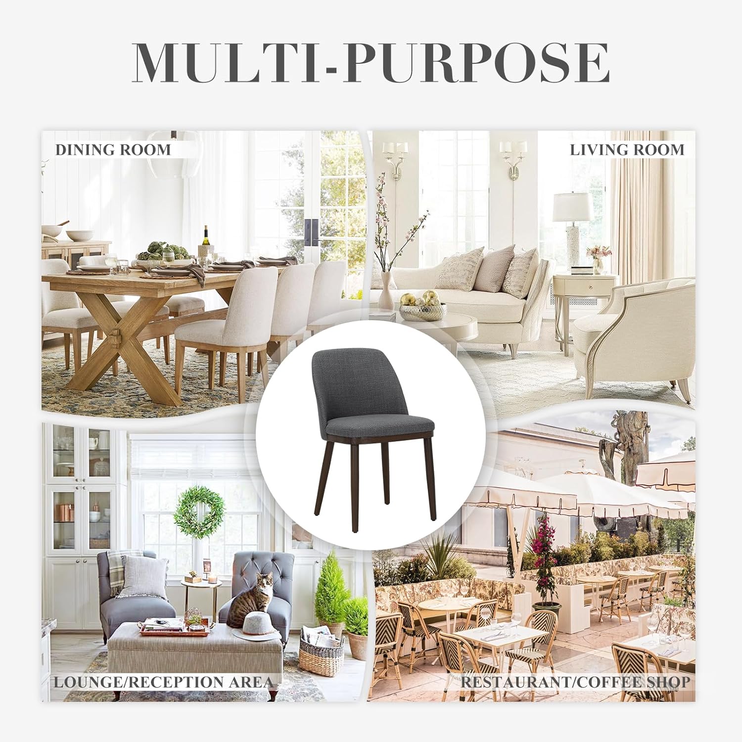 COLAMY Upholstered Dining Chairs Set of 2, Modern Kitchen Chairs with Back, Leather Side Dining Room Chairs with Wood Legs for Kitchen Dining Room Restaurant,Light Grey