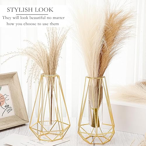 Miniatura 3 de Suclain 4 jarrones dorados para centros de mesa, jarrón geométrico moderno con soporte de metal para decoración de centros de mesa de boda, hogar,
