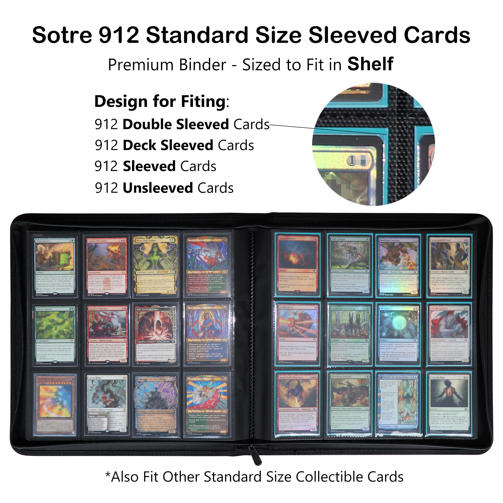 GrinOwl - Carpeta de tarjetas coleccionables de 12 bolsillos, se adapta a 912 tarjetas de intercambio, más de 900 bolsillos, carpeta de álbum de tarjetas coleccionables sin anillo para TCG (negro)