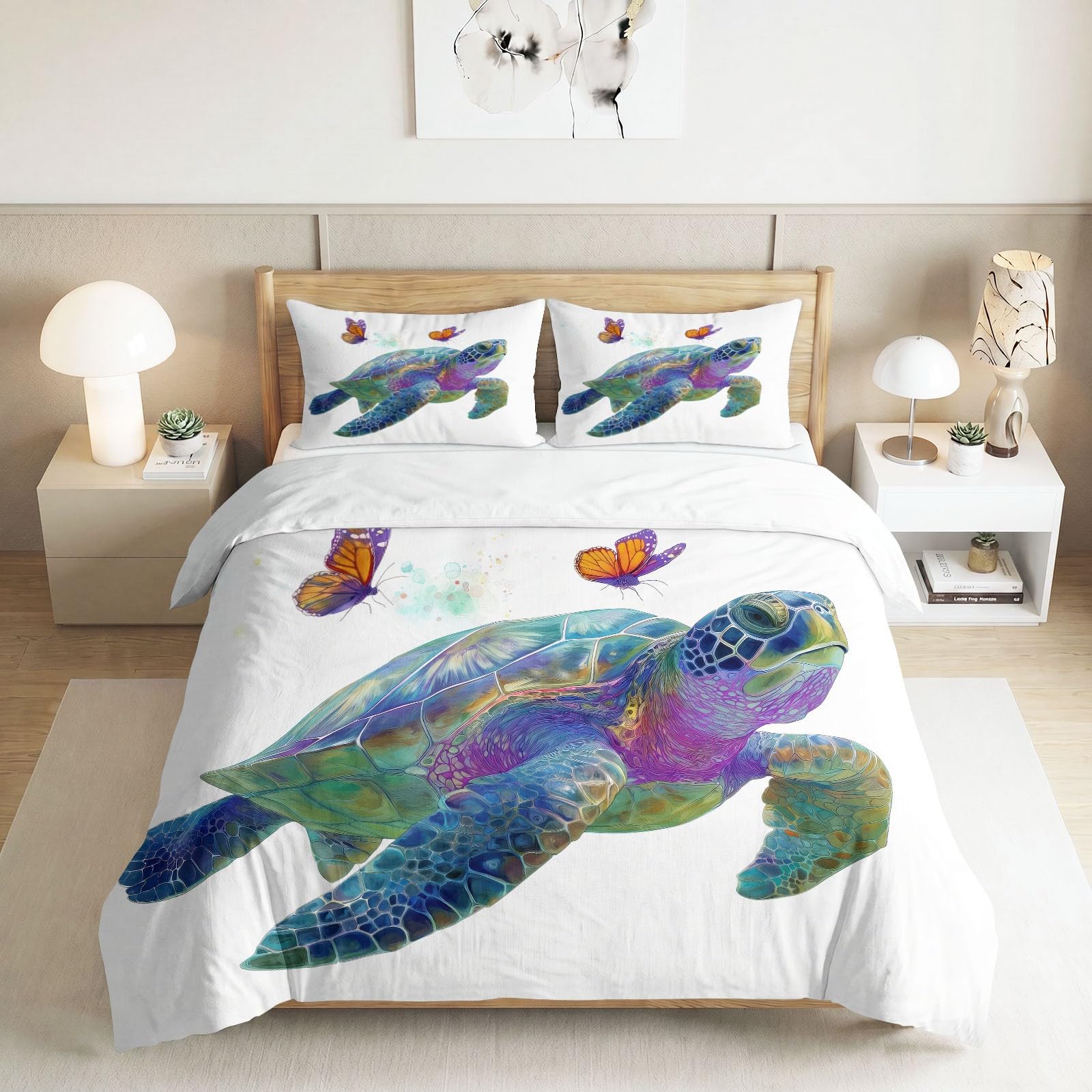 200 x 200 cm Zestaw pościeli dla dzieci, fantazyjne zwierzęta żółw morski poszwa na kołdrę z nadrukiem 3D - Miękka i wygodna poszwa na kołdrę 3-częściowa poszwa na kołdrę z 2 poszewkami na poduszki