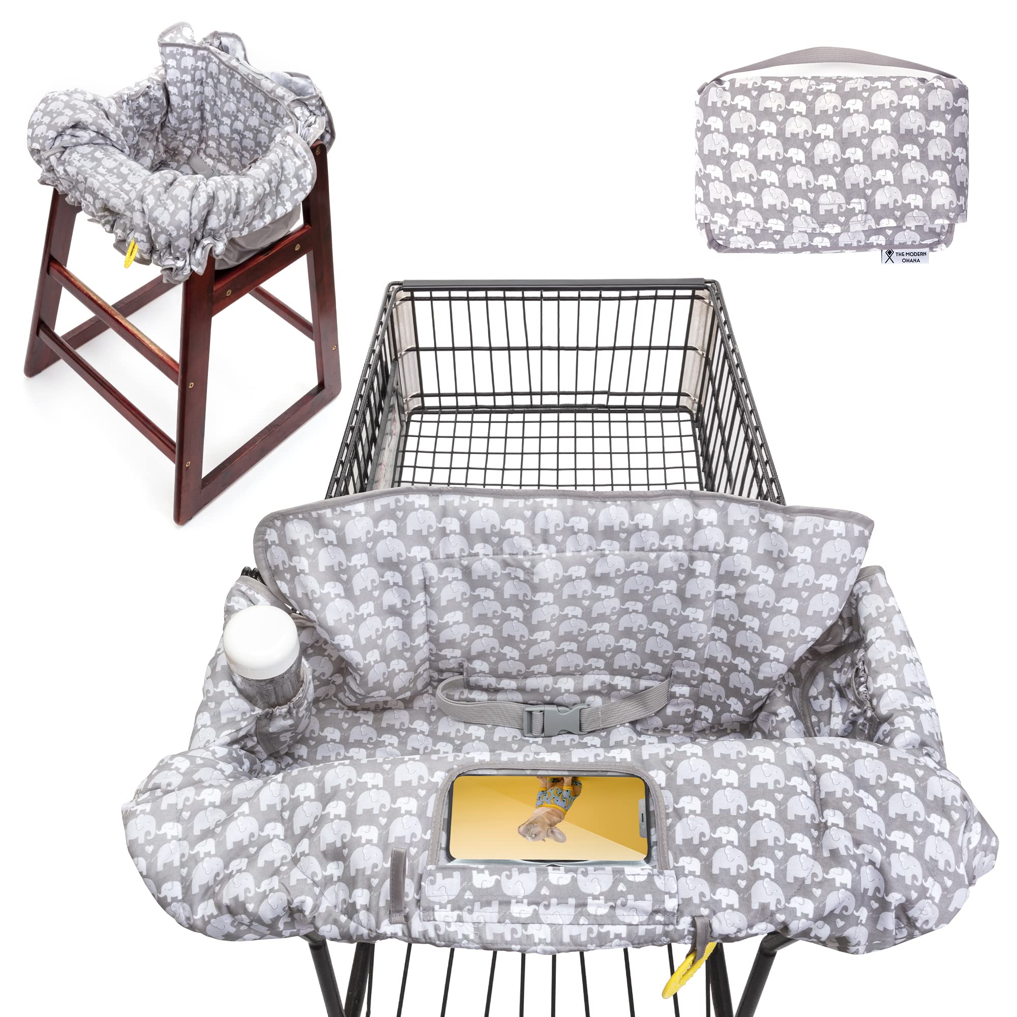 Shopping Cart Cover for Baby - Padded Grocery Cart and High Chair Protector for Babies - with Clear Phone Window, Storage Pockets, Sippy Cup & Toy Straps & Carrying Pouch - Machine Washable