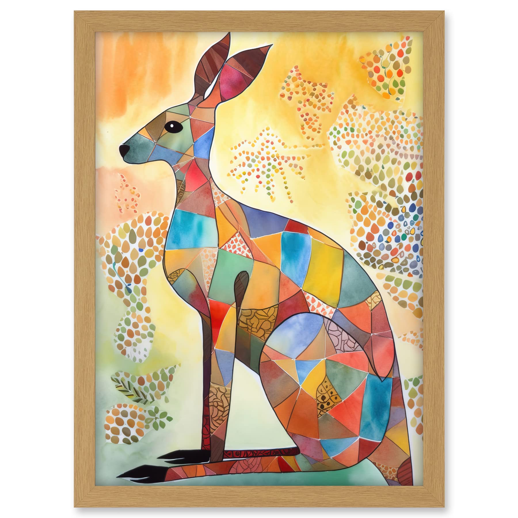 Artery8 Multicoloured Kangaroo Folk Art Watercolour Painting Artwork Framed A3 Wall Art Print