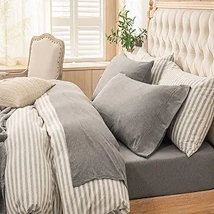 PURE ERA Jersey Knit 4pc Bed Sheet Set 100% T-Shirt Cotton Super Soft Comfy Breathable Fits Mattress Up to 15" Extra Deep Pocket (Heather Dark Grey, Twin)