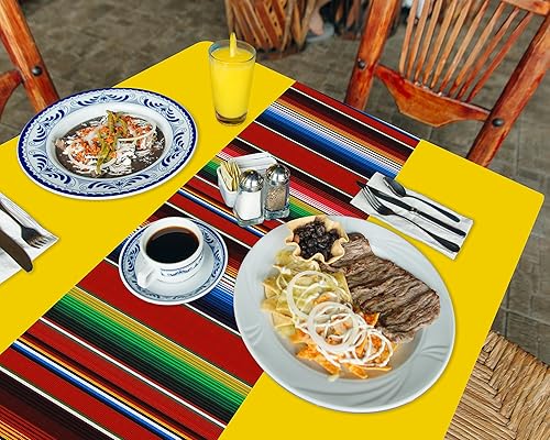 Miniatura 6 de Oudain 6 manteles de plástico de 108 x 54 pulgadas, impermeables, a rayas mexicanas, para noche de tacos, festivales, bodas, color brillante