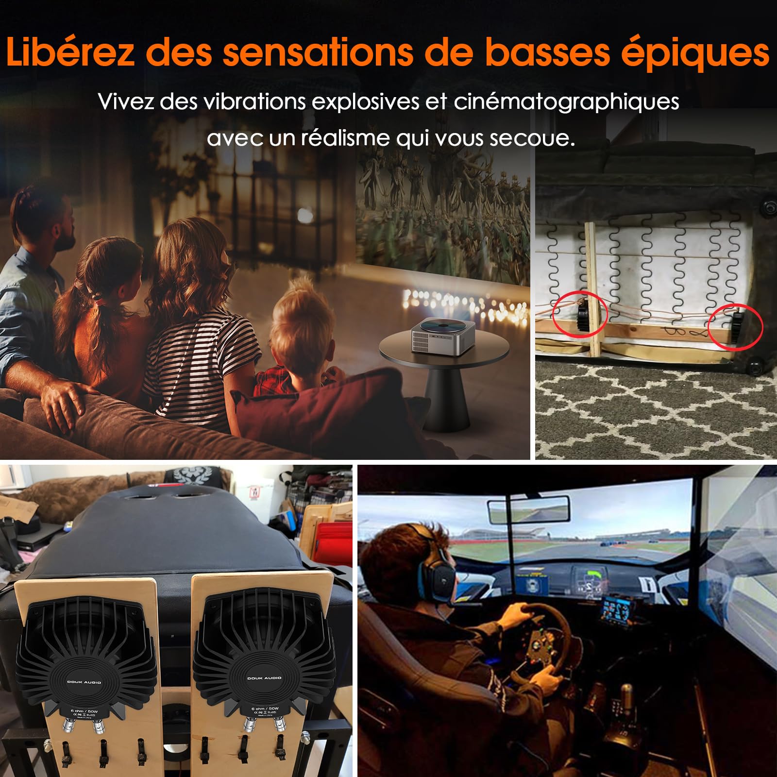 Douk Audio BS-1 Shaker basse 50 W haute puissance – Transducteur tactile – Caisson de basses pour home cinéma, audio de voiture et chaise de jeu immersion par vibration (1 pièce)