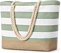 Becokan Large Canvas Beach Tote Bag for Women - Waterproof Sandproof Swim Pool Travel Bag with Zipper & Inner Pockets