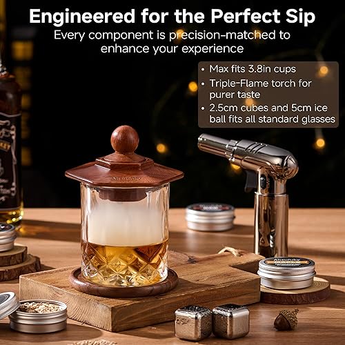 Miniatura 6 de Kit de ahumador de whisky con antorcha, chips de madera de 6 sabores, kit de ahumador de bebidas de cóctel a la antigua, regalos de cumpleaños de