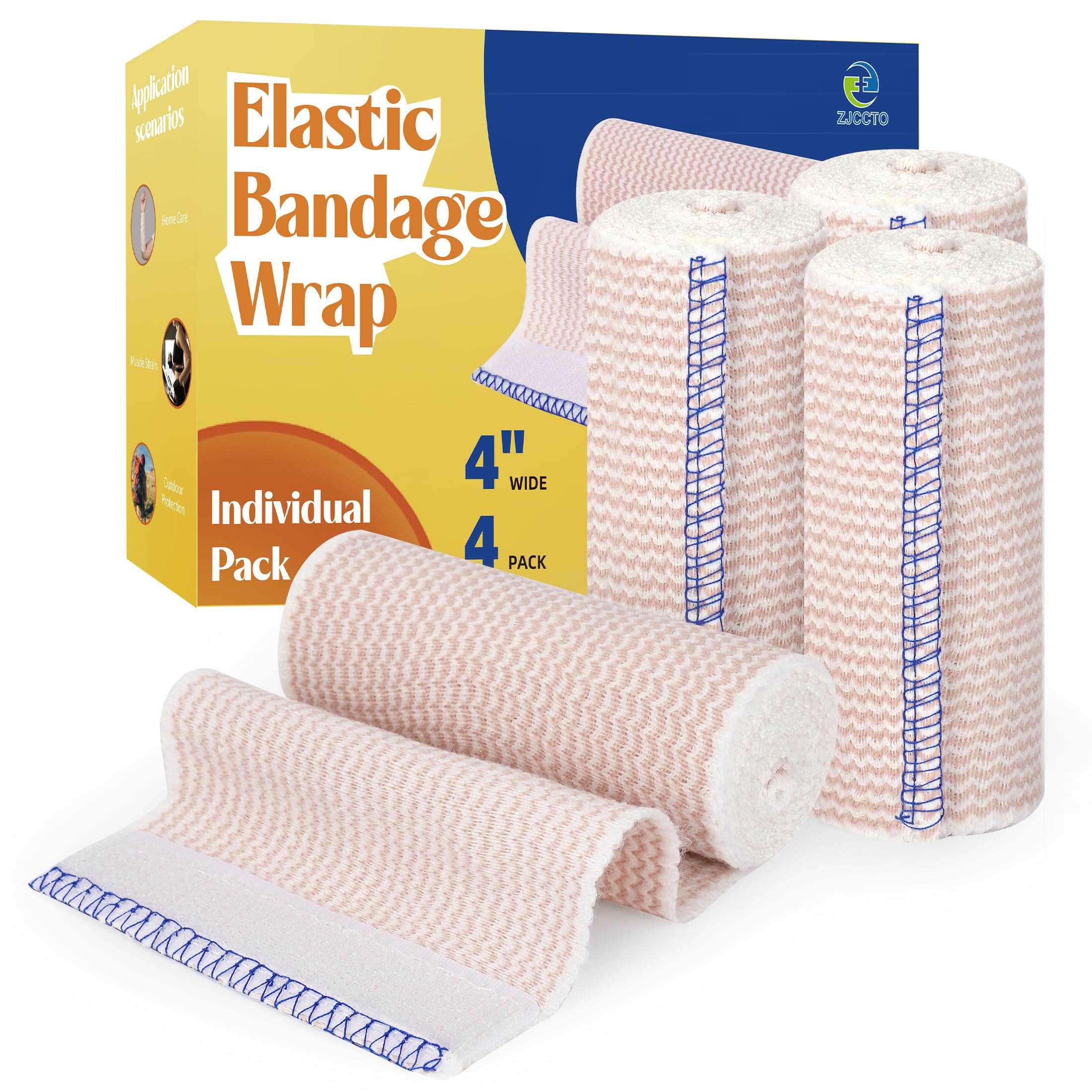 Lot de 4 bandages élastiques en coton IVY - 10 cm de large x 33 cm une fois étiré - Fermeture à crochet et boucle aux deux extrémités - Sans latex - Emballage de compression parfait pour bougies