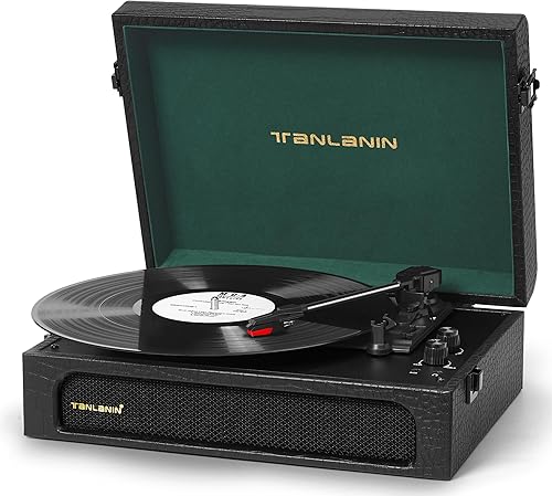 Reproductor de discos de vinilo Bluetooth con altavoces integrados, control de gravesagudos, soporte de tocadiscos portátil vintage, salida AUXRCA,