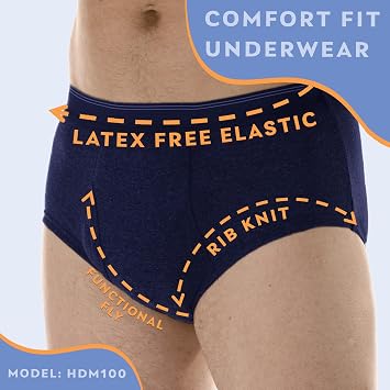 Wearever Mens Incontinence Briefs for Bladder Control with Super Absorbency - Reusable & Washable Leak Proof Underwear for Men 300 ml (Pack of 6) (Navy) (S) (Waist 30-32)