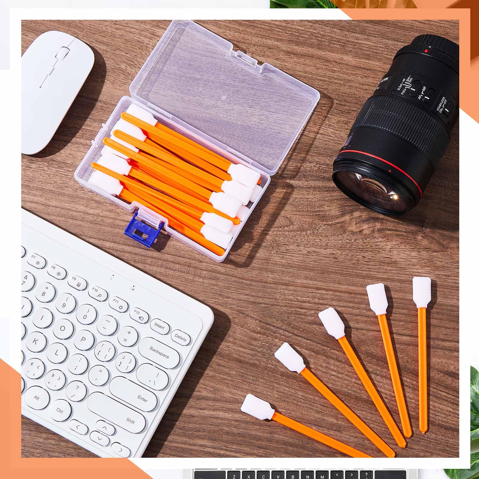 200 hisopos de limpieza de espuma de 5 pulgadas con estuche de almacenamiento, puntas de espuma para cabezales de impresora, escáneres, lentes de cámara, industrias de disco duro de chip