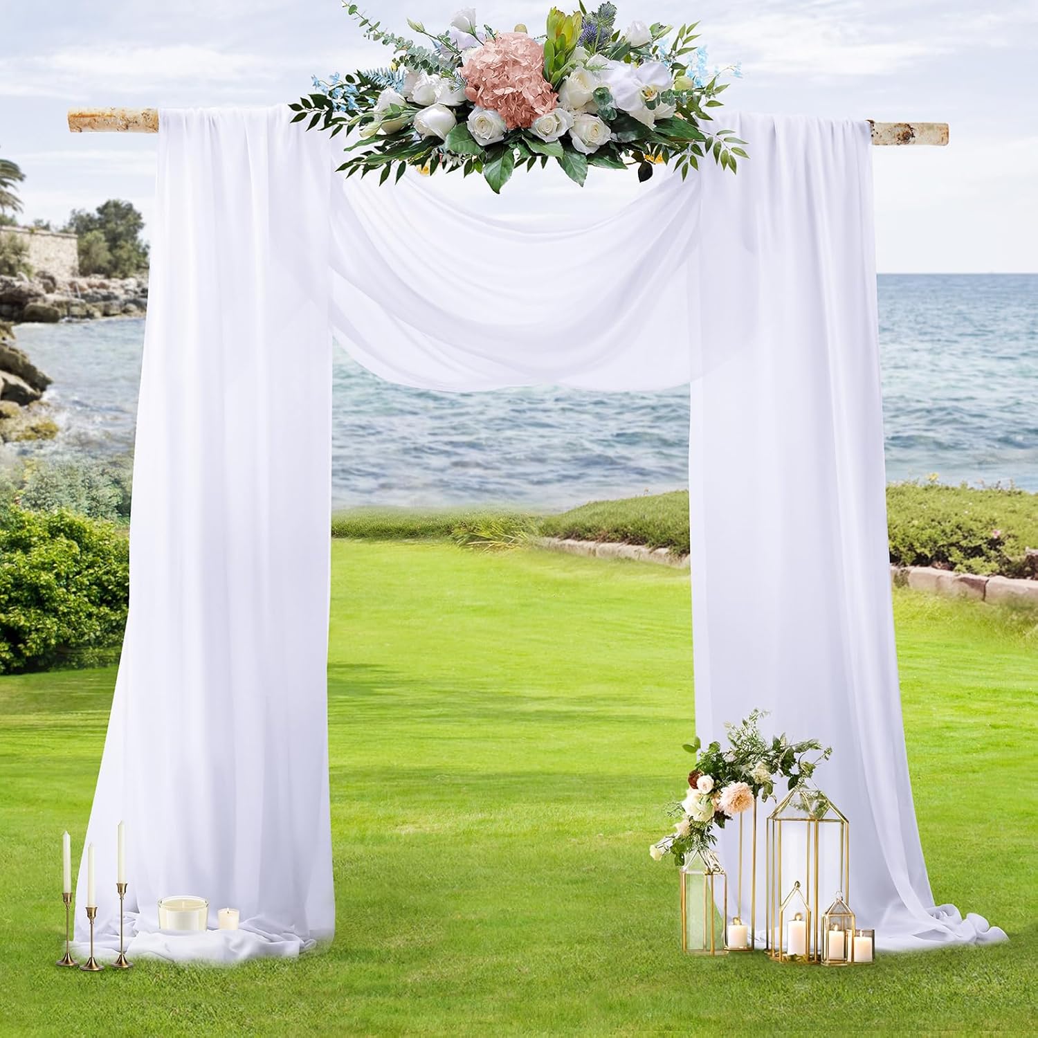 SiinvdaBZX 4 Panels Wedding Arch Draping Fabric 30" x 240" White Polyester Chiffon Fabric for Multiple Occasions 30"W x 240"L (Pack of 4) White