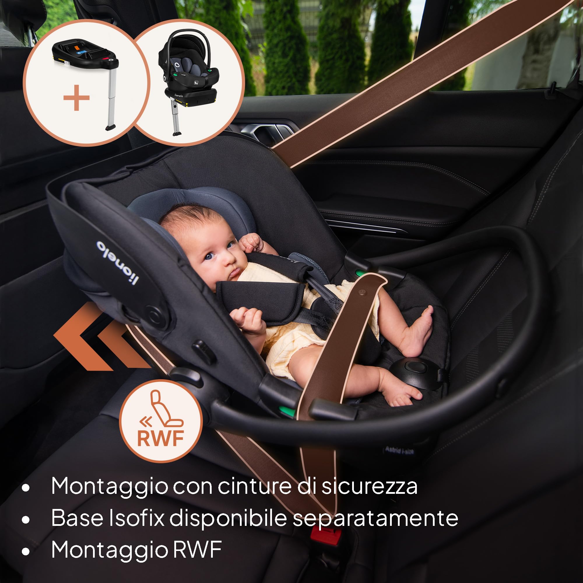 LIONELO ASTRID i-Size Seggiolino Auto Neonati 40-87cm Ovetto gr 0+ Montaggio rivolto all'indietro con Cintura di sicurezza, Protezione laterale, Cintura di sicurezza a 3punti Inserto Dri-Seat