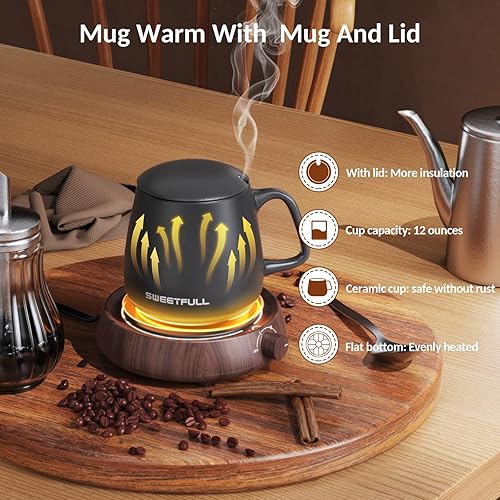 Miniatura 3 de SWEETFULL Calentador de tazas para café y té, calentador de tazas de café con taza y tapa, calentador de café como regalo de café para los amantes