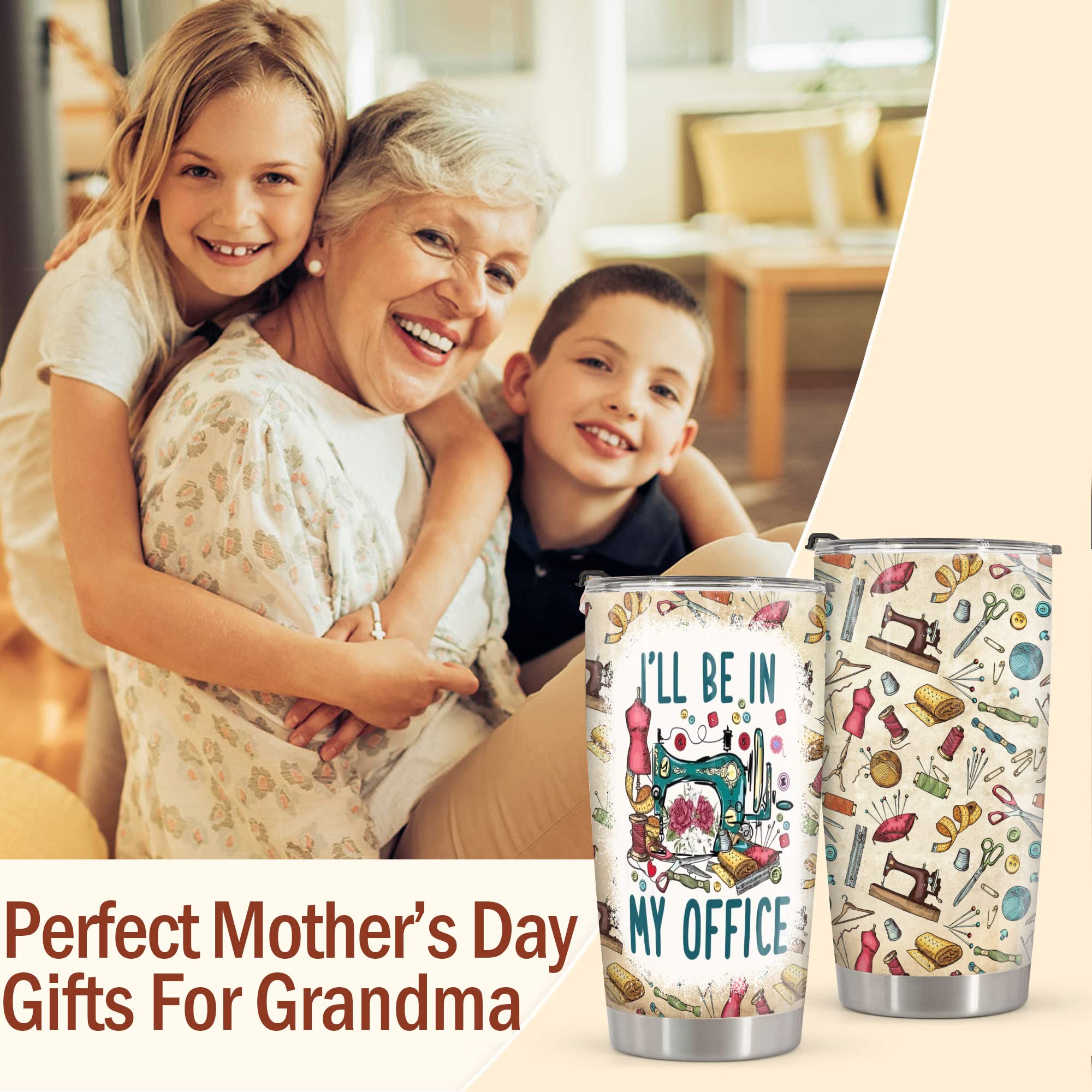 20oz Sewing Tumbler With Lid Sewing Gifts for Women Sewing Lovers Grandma Mom Wife - I'll Be In My Office Sewing Gifts for Sewing Lovers, Quilting Lovers Gift Idea Stainless Steel Insulated Coffee Mug