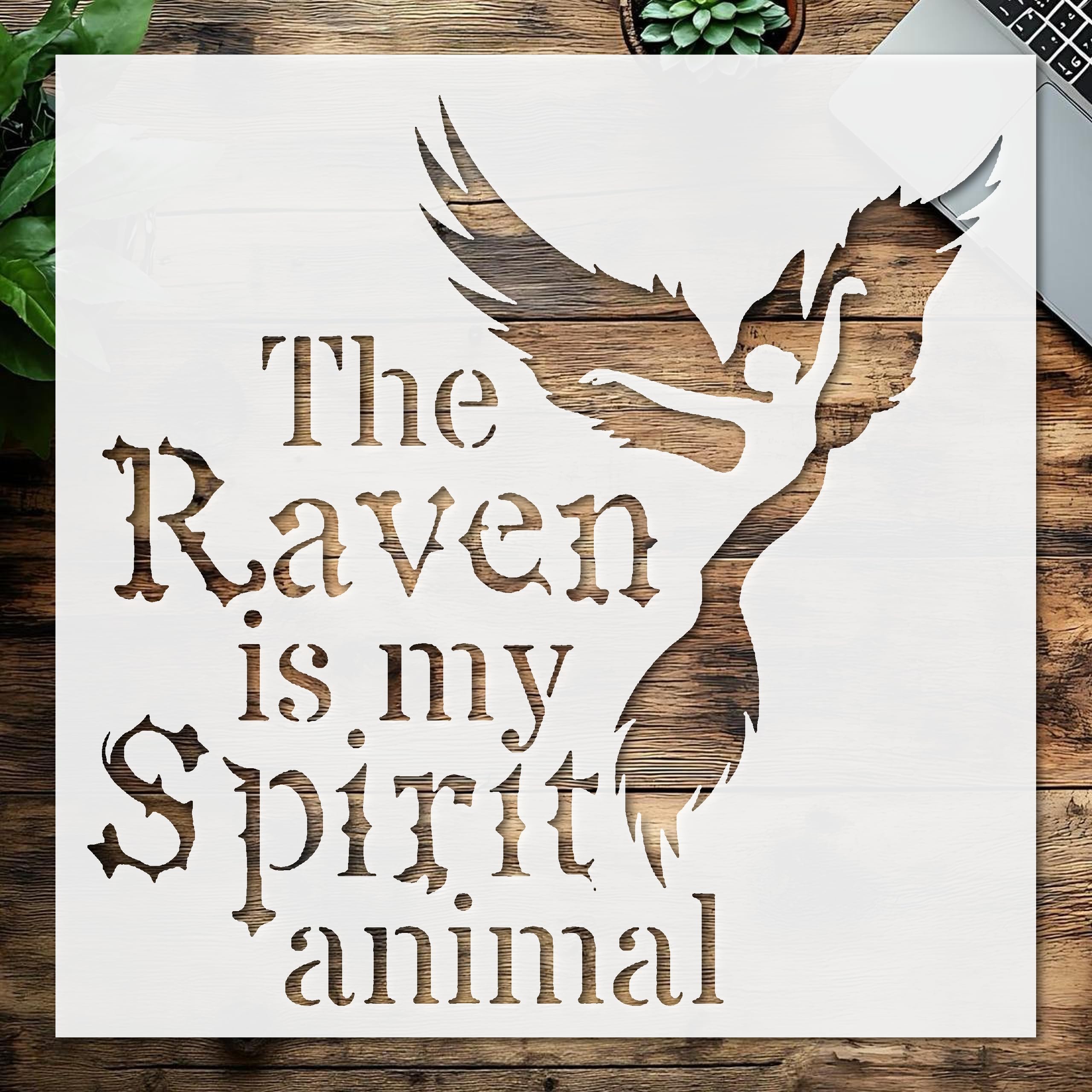 Stencil Raven Spirit, Plastic Reusable, Reusable Plastic, 5.5 inchL x 5.5 inchW, for DIY Crafts and Home Decor