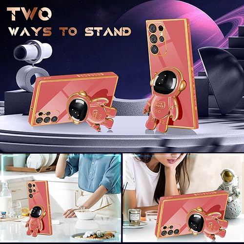 Miniatura 3 de Coralogo Funda para Samsung Galaxy S23 Ultra de astronauta linda para mujeres y niñas, diseño femenino único rojo con soporte oculto de astronauta,