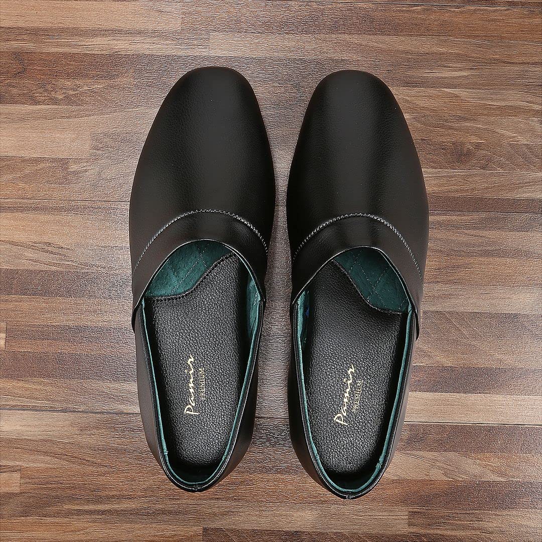 PAMIR Pantuflas de ópera de piel auténtica para hombre con plantilla de espuma viscoelástica y suela de cuero