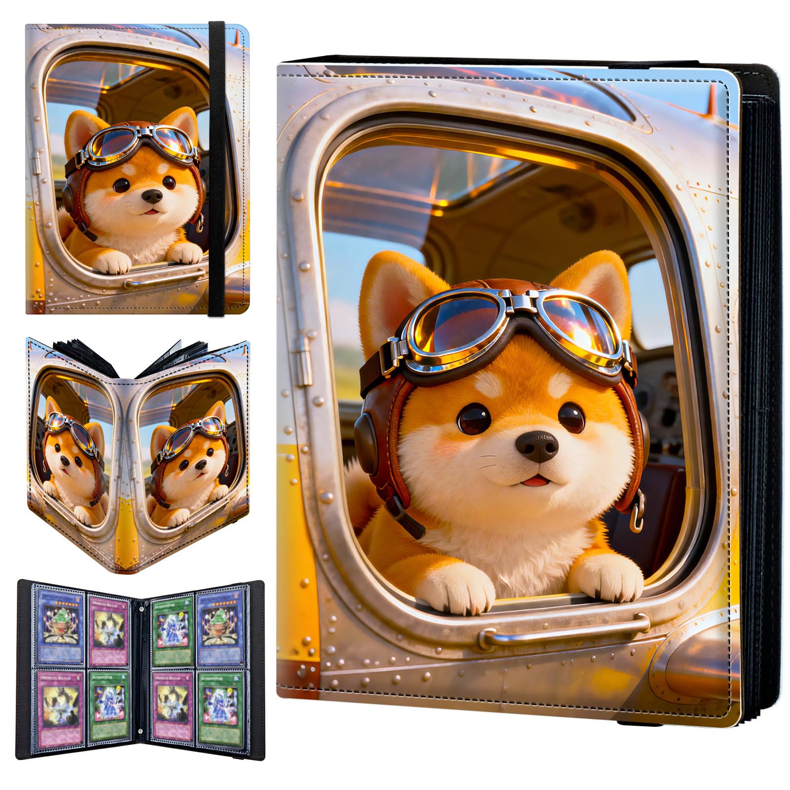 4 Pocket Trading Card Binder 400 Side Loading Pocket Album with Cute Dog Pattern Design Card Binder for Sports Cards & Game Cards