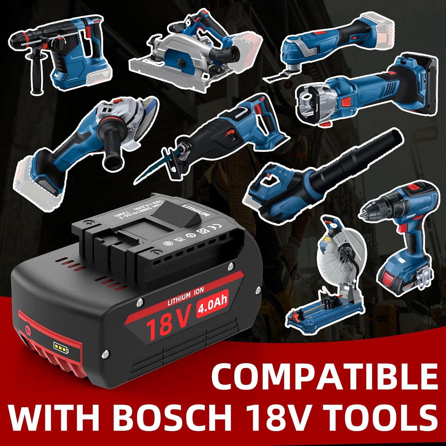 2 Pack 18V Replacement Battery for Bosch 18V Battery, Compatible with BAT609 BAT618 BAT609G BAT610G GBA18V80 GBA18V40 Battery & Cordless Tools, 4000mAh 72Wh Li-ion Rechargeable