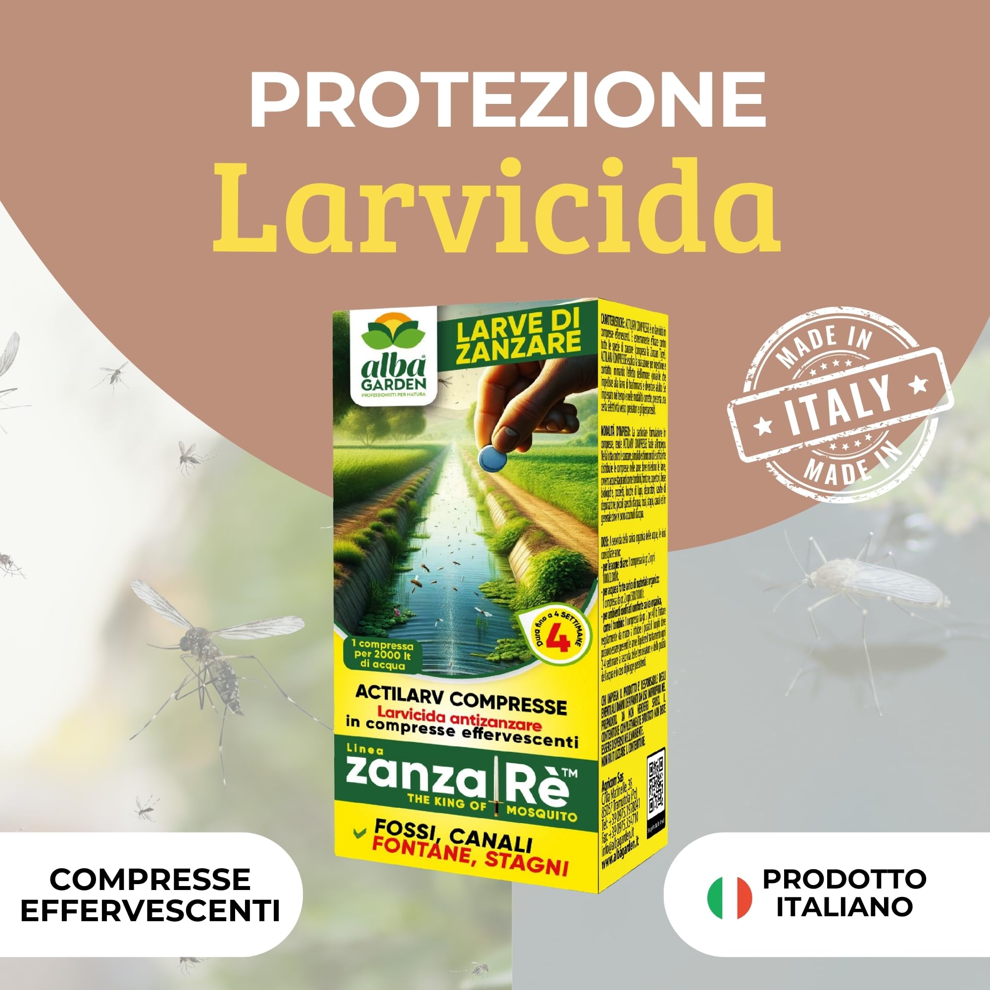 Albagarden - Larvicide Mosquitoes - Mosquito Killer Tablets for Garden Pest Control of Wells, Water Accumulations and Ponds - Mosquito Treatment - Actilarv Tablets x 40 g - 2