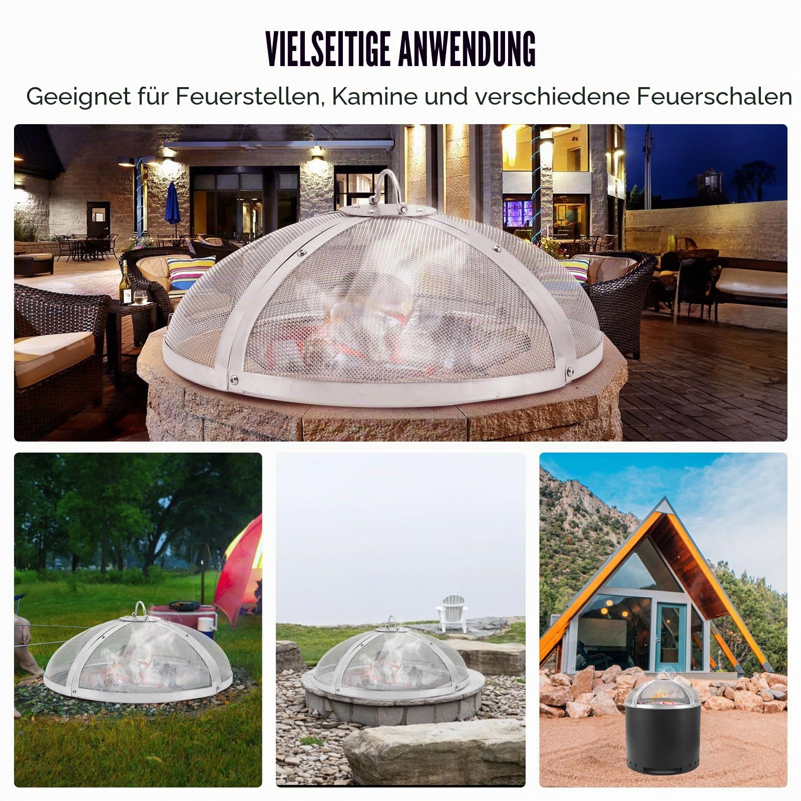 VEVOR Funkenfang für Feuerschalen φ508 x 160 mm Feuerstellengitter Funkenschutz Edelstahl Funkenhaube 2-mm-Maschenlöcher Feuerschale Funkenschutzhaube Ideal für Feuerstellen Feuerschalen und Kaminen