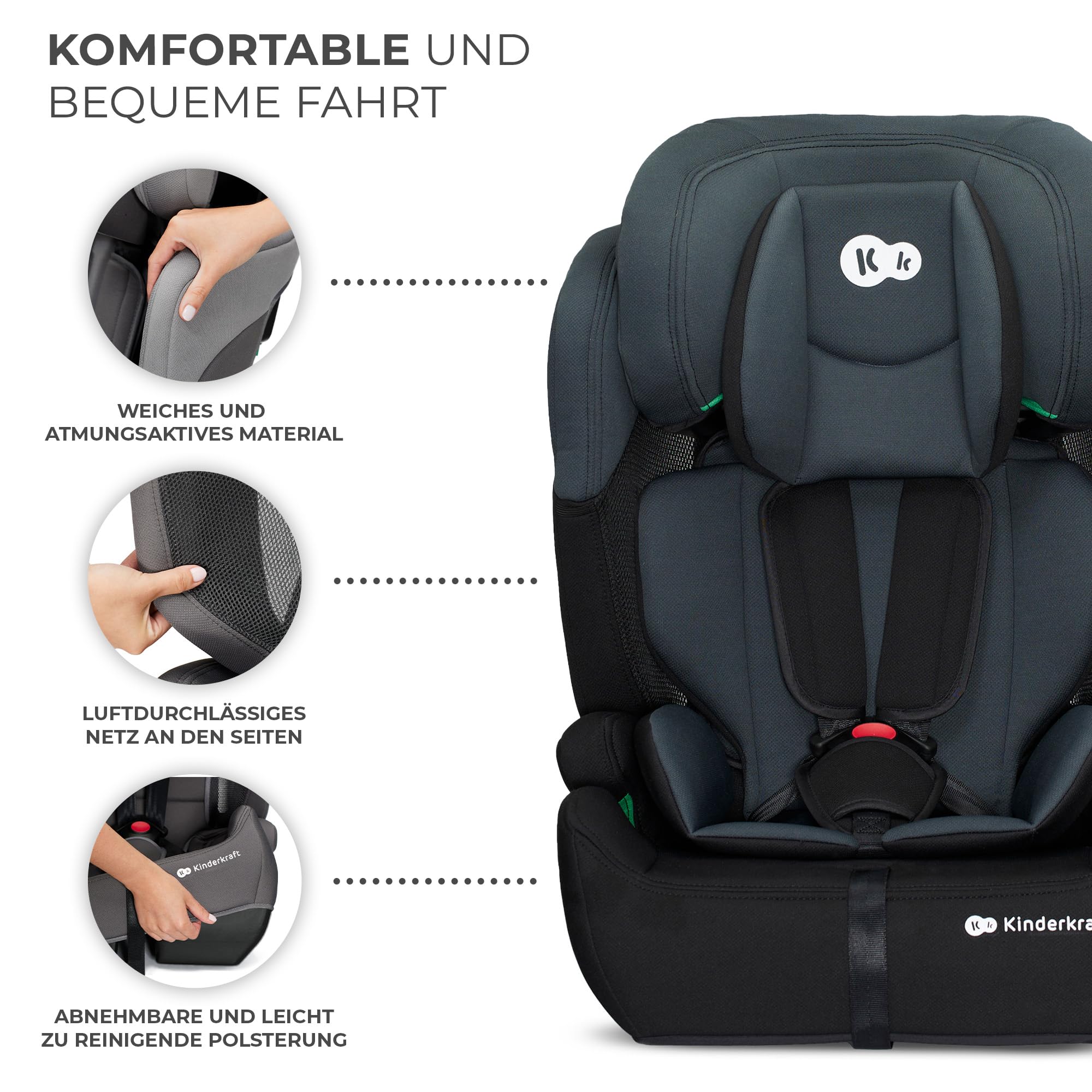 Kinderkraft COMFORT UP I-SIZE Autokindersitz 76-150 cm 5-Punkt-Sicherheitsgurt ECE R129/03 Schwarz
