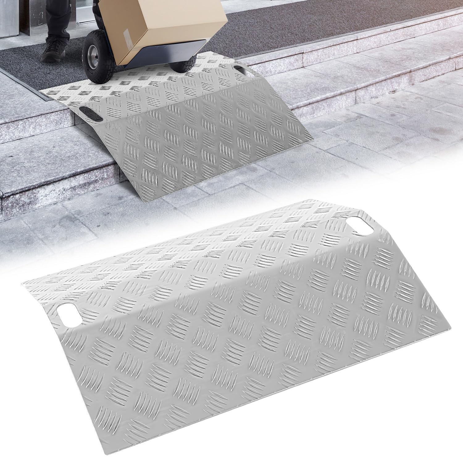 Rampa progowa, rampa aluminiowa, obciążenie 270 kg, rampa dla wózków inwalidzkich, antypoślizgowa, z uchwytem, 60 x 70 x 10 cm