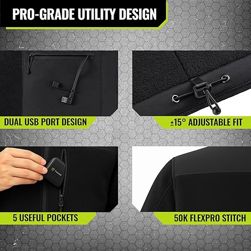 Miniatura 5 de TIDEWE Chaqueta Calefactable Pro para Hombres, Abrigo de Forro Polar con Batería Recargable para Caza (Negro, Camuflaje, Talla S-XXXL)