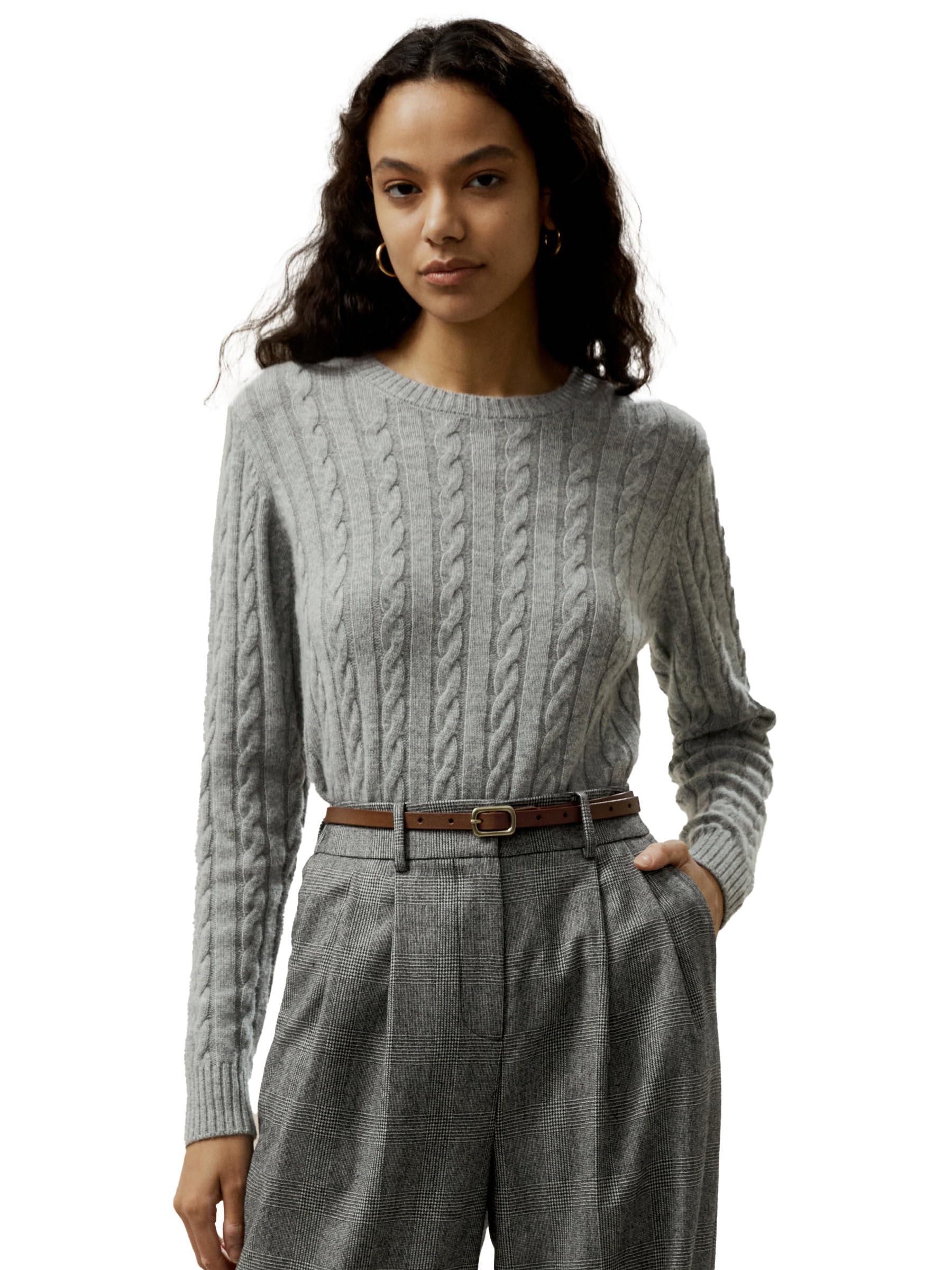 LilySilk Wollkaschmirpullover für Damen, klassischer Pullover im Preppy-Stil mit geripptem Zopfmuster, für Herbst und Winter