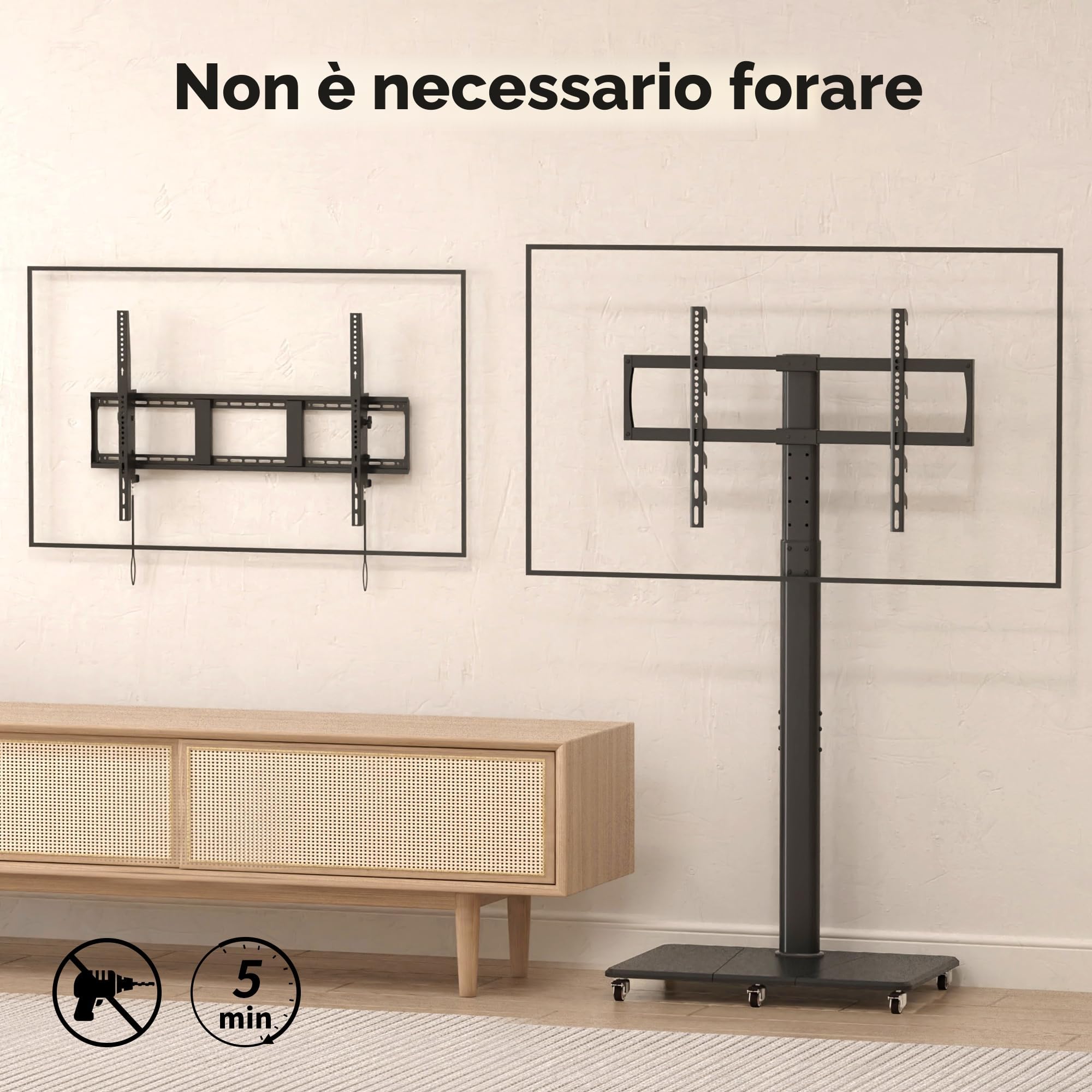 XINLEI Supporto TV da Pavimento Mobile su Ruote, Altezza Regolabile 42-70 Pollici, Portata Max 40kg, VESA Max 600x400mm