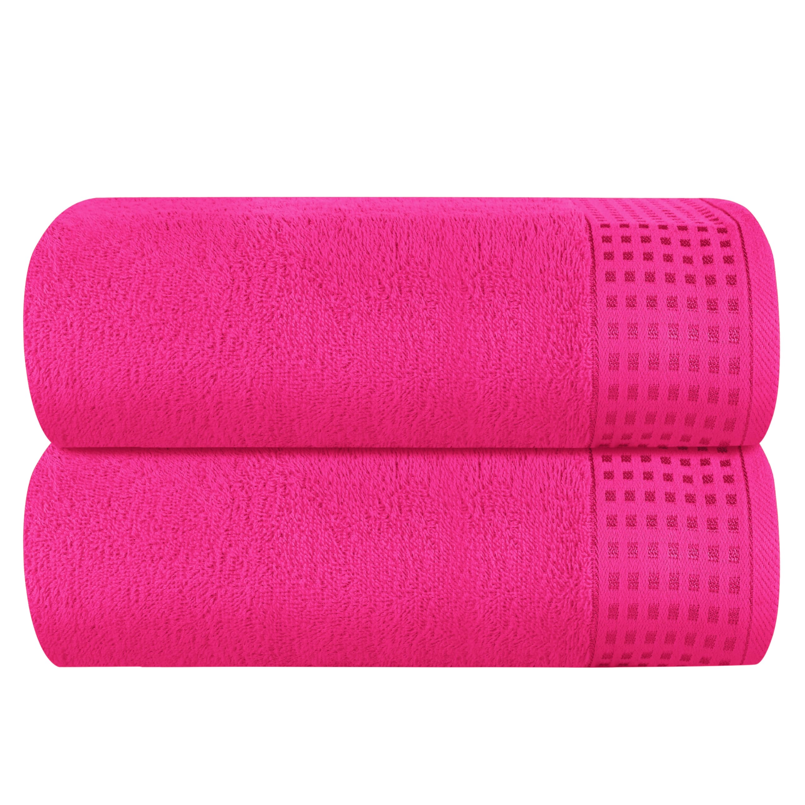 GLAMBURG 100% Cotton Oversized 2 Pack Bath Sheets 35x70, Ultra Soft Highly Absorbant Compact Quickdry &amp; Lightweight Large Bath Sheet Set, Ideal for Gym Travel Camp Pool - Hot Pink