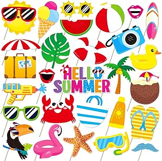 Summer Pool Beach Photo Booth Props 30 Pack Pool, Hawaiian, Beach, Luau ...