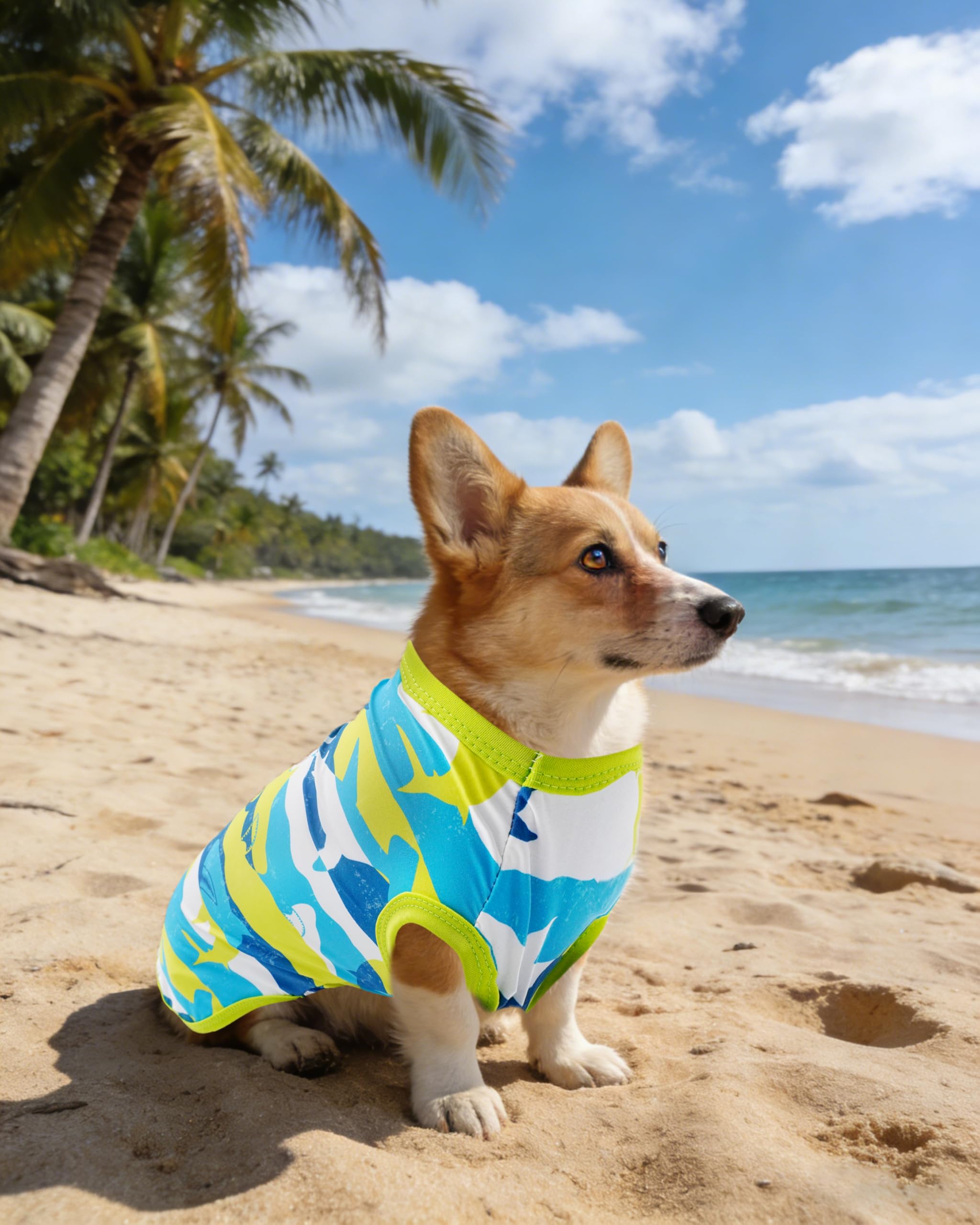 PET SHOW Confezione da 4 magliette estive per cani di taglia media, con protezione solare UPF 50+, con protezione solare UV, canottiere rinfrescanti, canottiere per cuccioli di squalo, magliette per