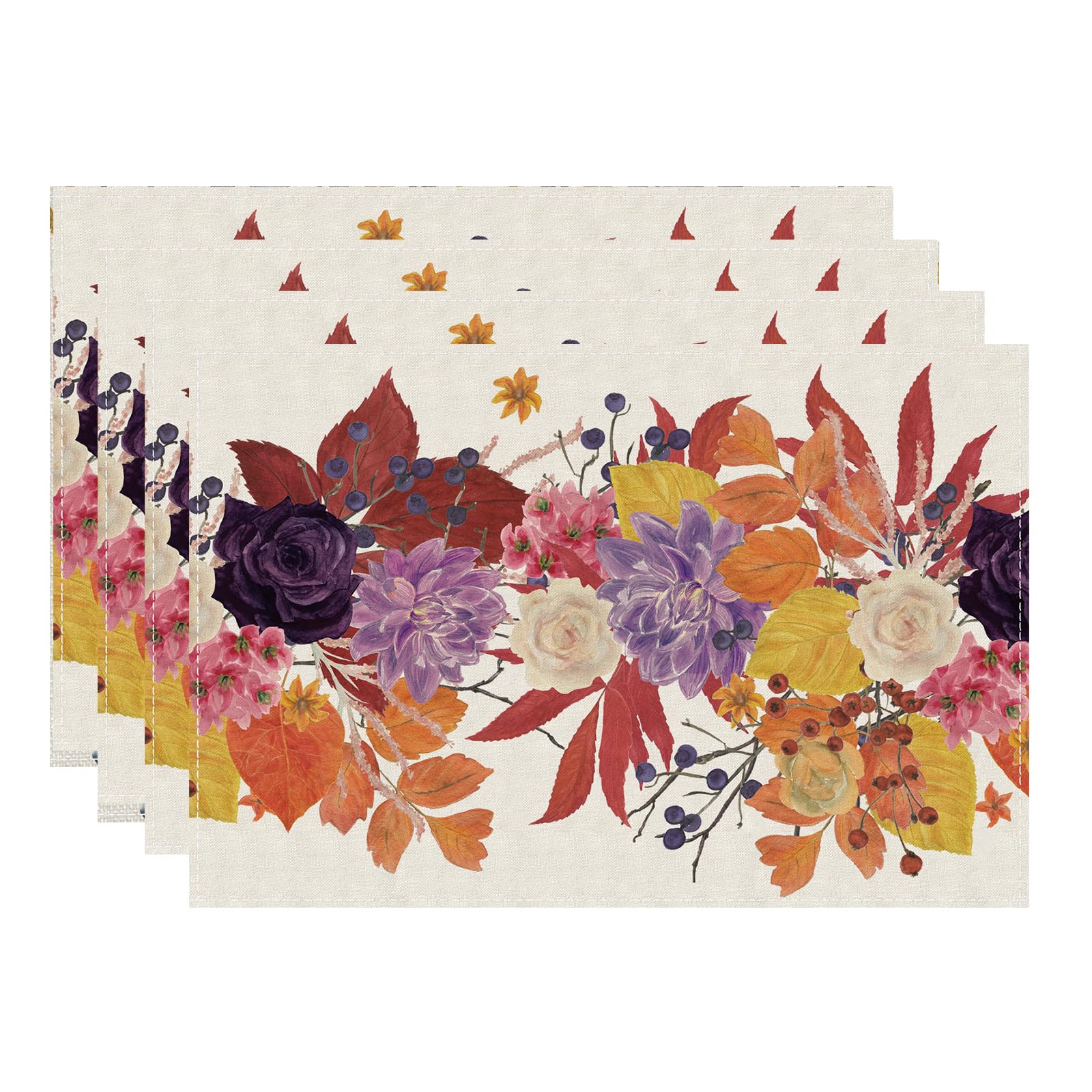 PartyBuzz Fall Floral Placemat Set of 4, Fall Autumn Dining Table Mats