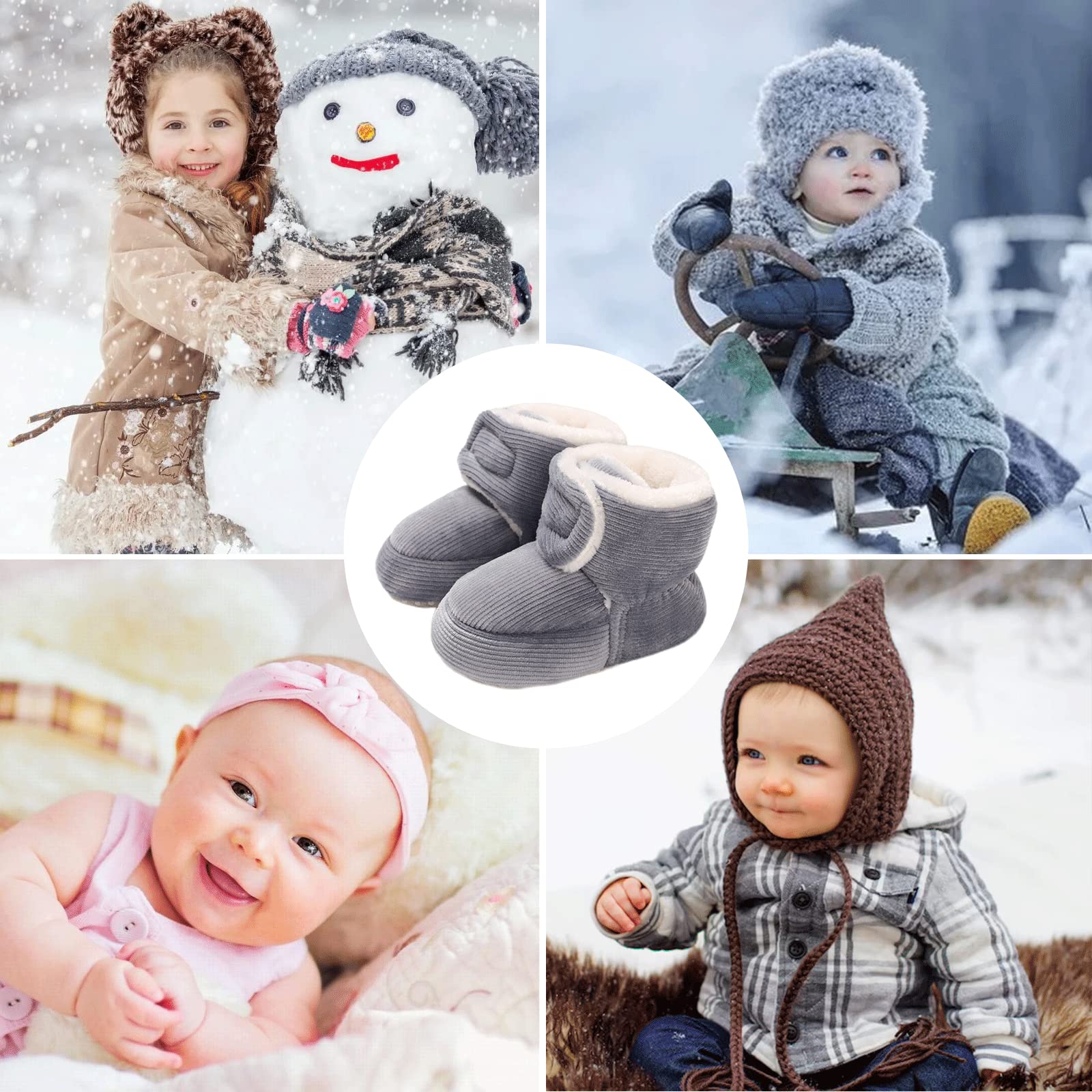 Baby Winter Warm Fleece Bootie, Newborn Non-Slip Soft Sole Winter Shoes Sock Shoes Cute Adjustable Crawling Shoes Prewalker Boots for Girls Boys Toddler 0-18 Months — view 7