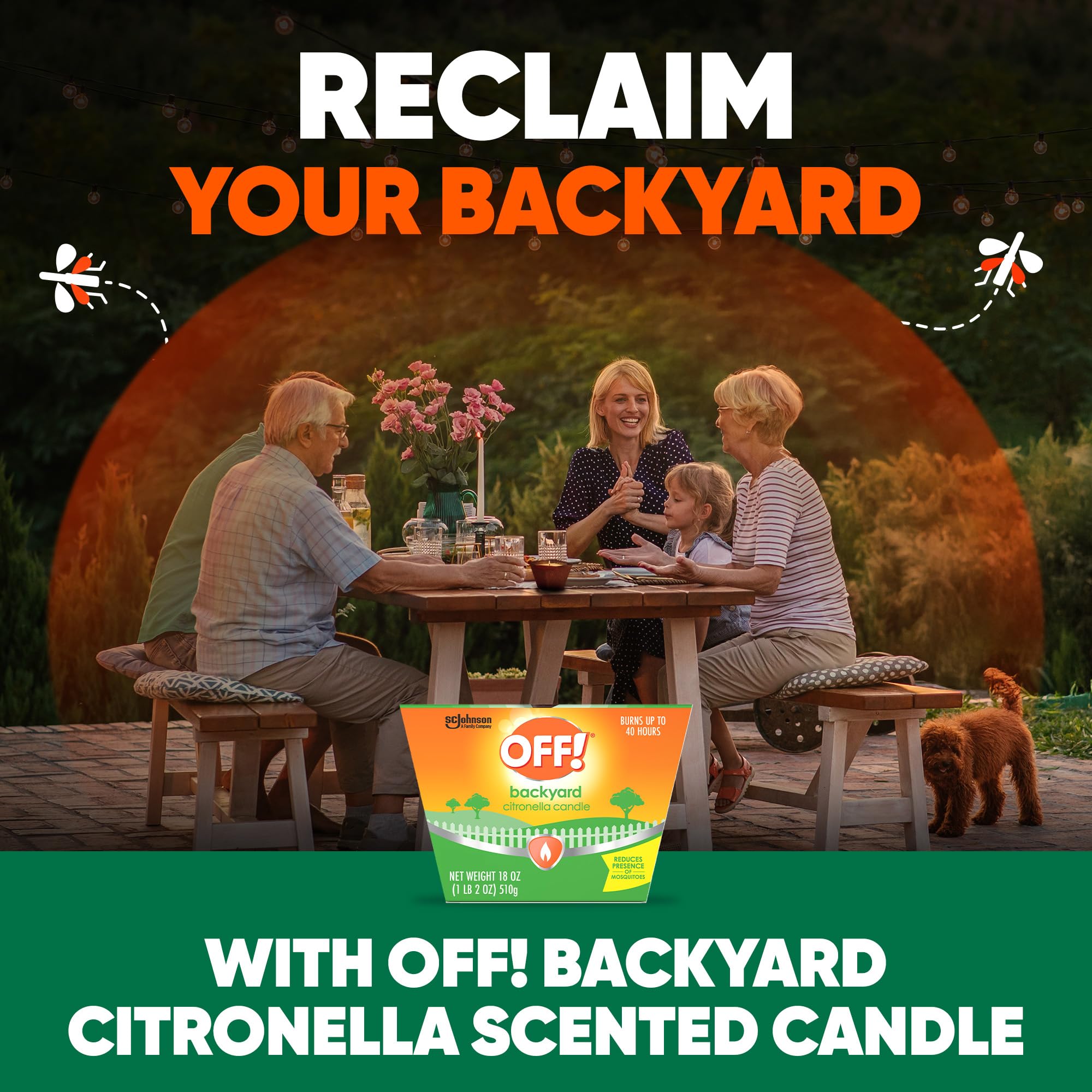 OFF! Scented Citronella Candle, 18 oz, 1 CT, Backyard Outdoor Candle, Burn Time up to 40 Hours, Provides Ambiance and a Gentle Glow for Outdoor Occasions