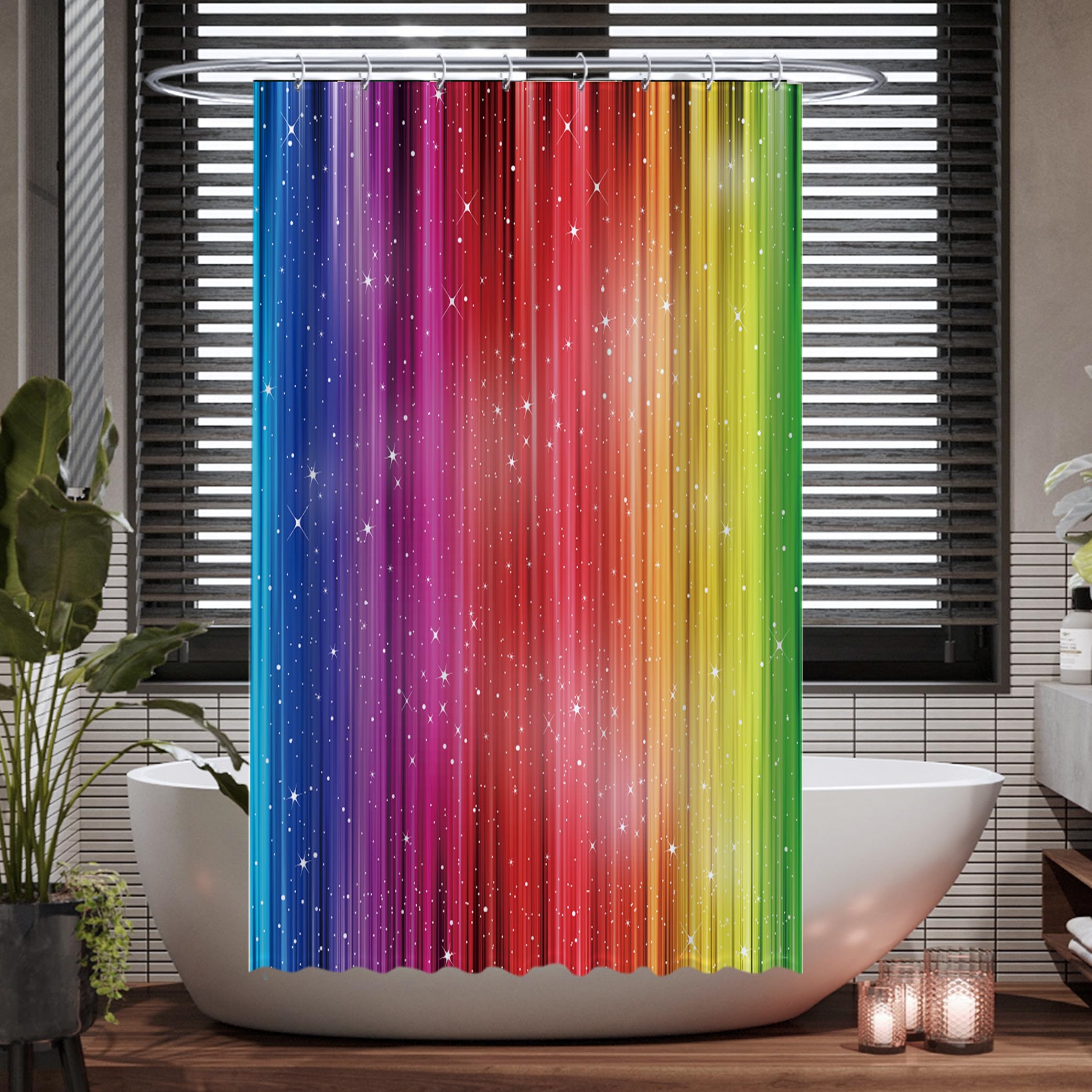 Ulticool Shower Curtain - Rainbow - 120 x 200 cm - Washable - Anti Mould - Waterproof - with 8 Rings, W 47.2" x L 78.7" (1 Panels) - Image 3