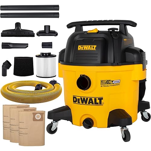 DEWALT 9 Gallon STEALTHSONIC Ultra Quiet Poly Shop Vacuum Wet/Dry, DXV09P-QTA Noise Reduction Vac for Shop, Heavy Duty Shop Vacuum
