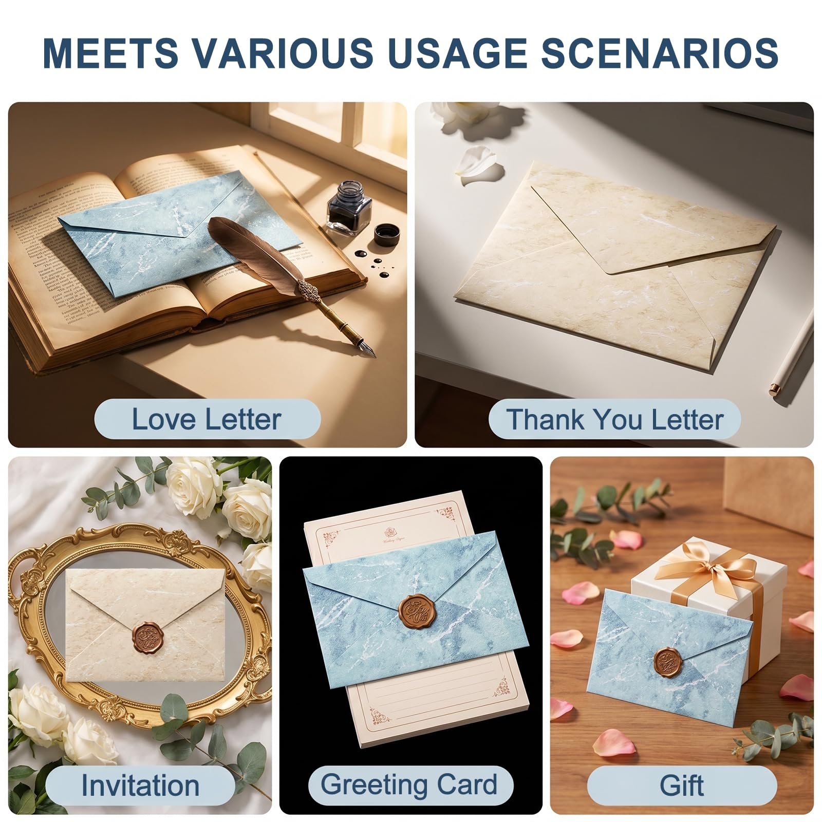 Ensemble de Papeterie Vintage avec Papier à Lettre, Enveloppes, et Autocollants Sceau de Cire