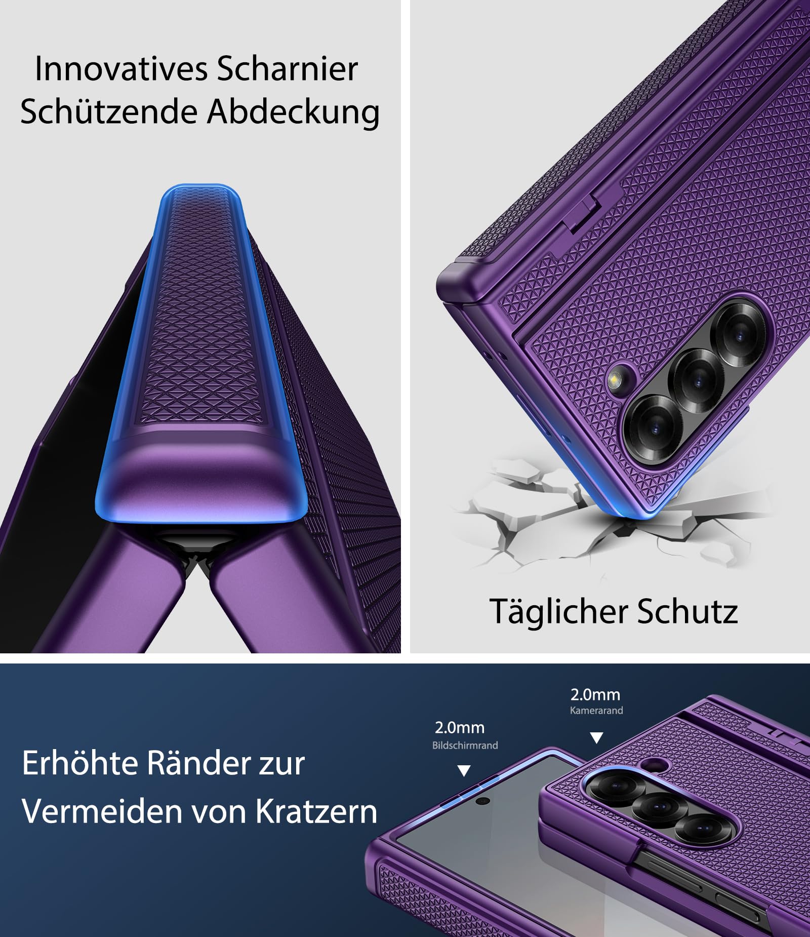 Funda para Samsung Galaxy Fold 6 con Soporte Oculto, Morado Oscuro