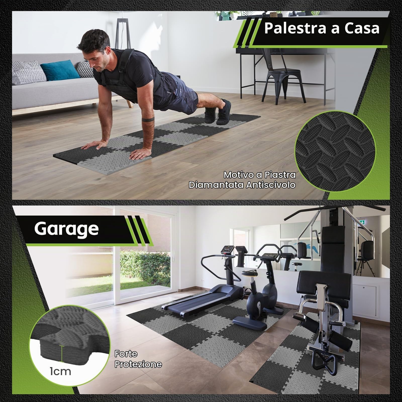Pavimento Gommato Palestra In Eva- 30cm X 30cm X 10mm 24 Pz 2,16 M² | Tappeto Palestra Puzzle, Tappetino Palestra Antiscivolo,tatami Palestra | Facile Da Pulire E Resistente