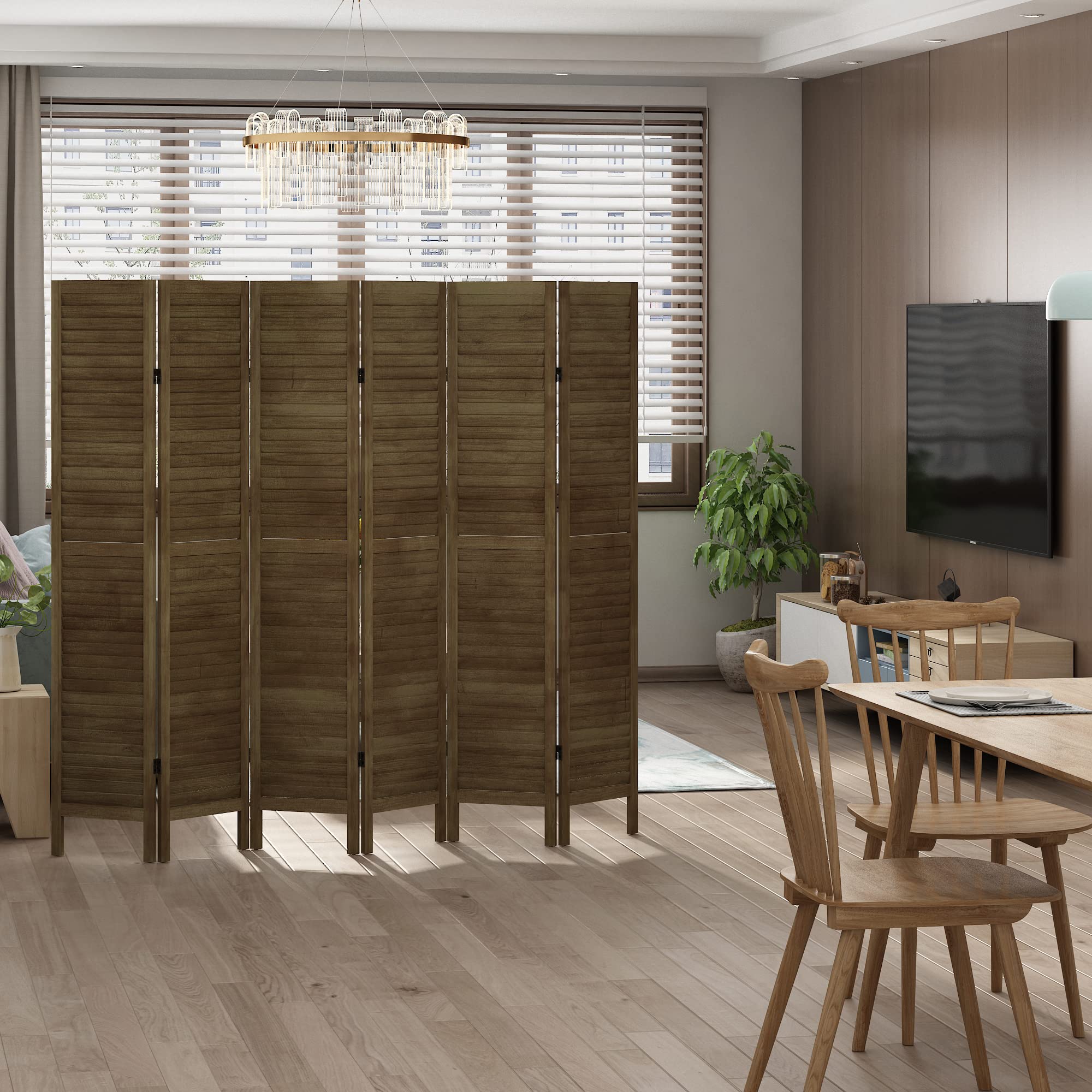 JAXSUNNY 6 Panel Wood Room Divider, 5.6 ft Tall Freestanding Partition Wall Divider Room Divider