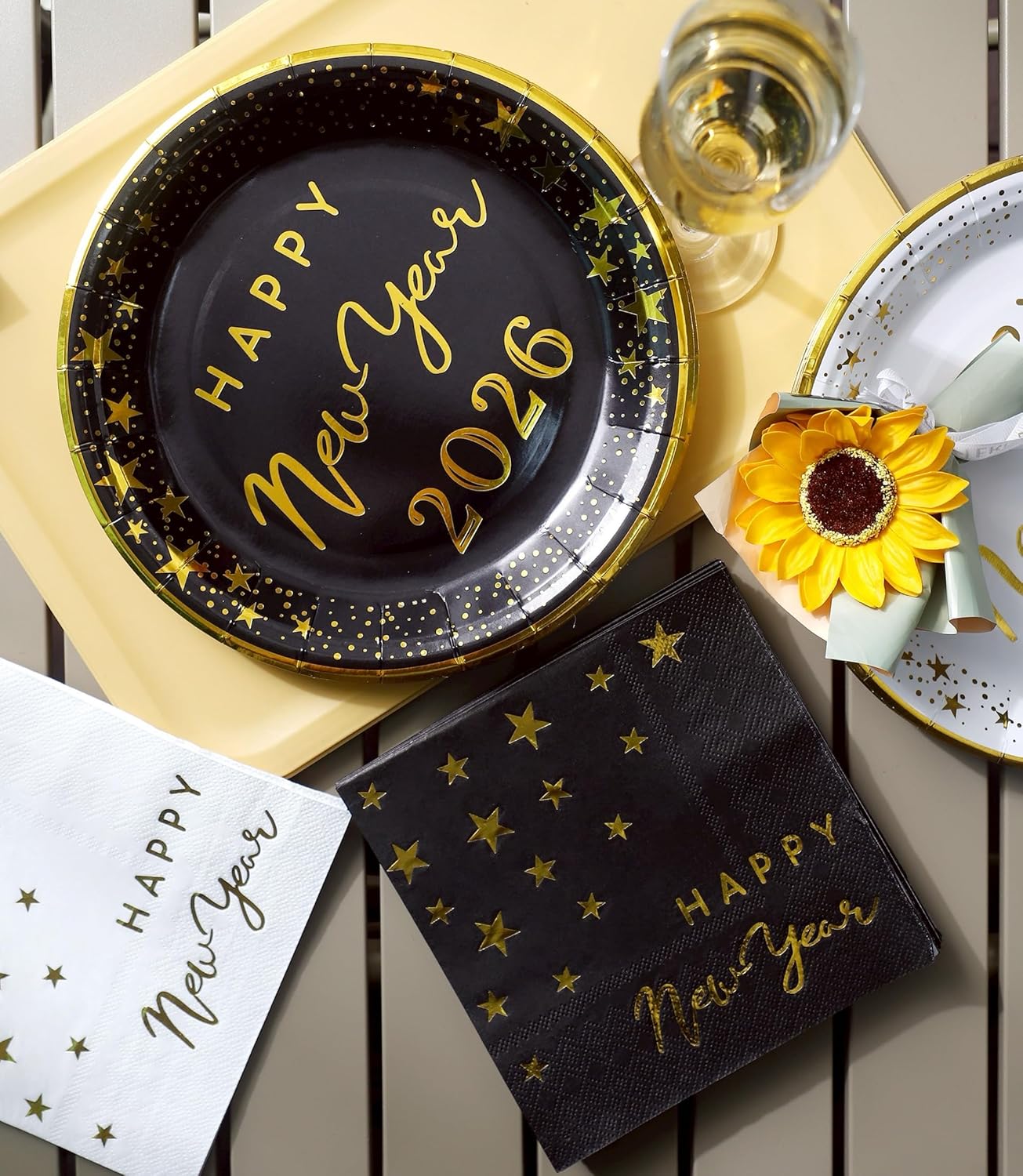 Winoo Design 100PCS Bulk New Year Plates and Napkins Party Supplies - Serves 50PK- 2026 Happy New Year Eve Party Decor Decorations Party Favors