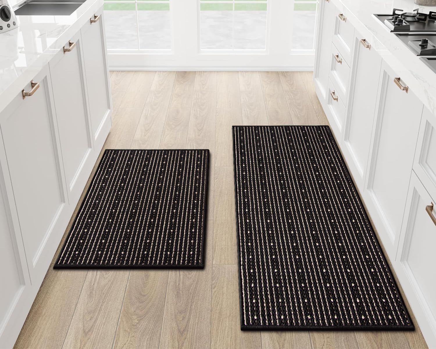 eqivei Kitchen Rugs Washable Non-Skid 2-Piece Set, 20"x47" + 20"x32" Absorbent Soft Floor Mats for Kitchen Sink & Entryway, Decorative Runner, Easy