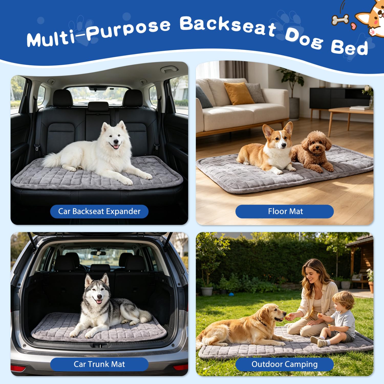 Nobleza – Tappetino per Cani sul Sedile Posteriore, Antiscivolo Grigio – Adatto a SUV, Camion e prolunghe sedili – Tappeto da Viaggio per Animali – 125x58 cm
