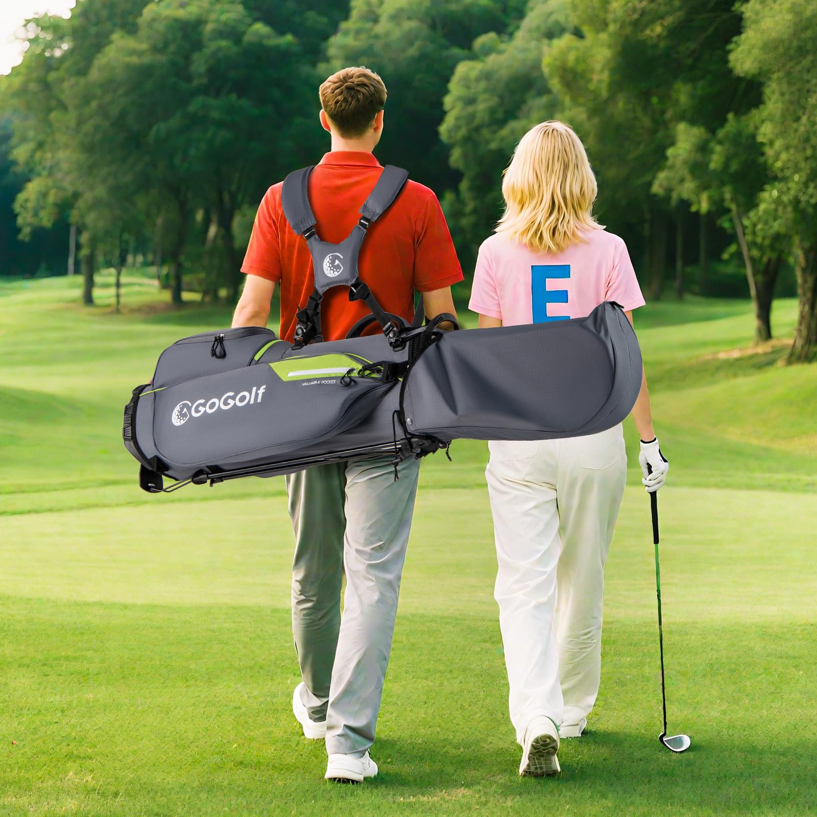 GYAMX Bolsa de Golf con Trípode, Bolsa de Soporte Profesional Golf con 8 Divisores, 5 Bolsillos con Cierre, Doble Correa Ajustable, Funda Impermeable, Unisex